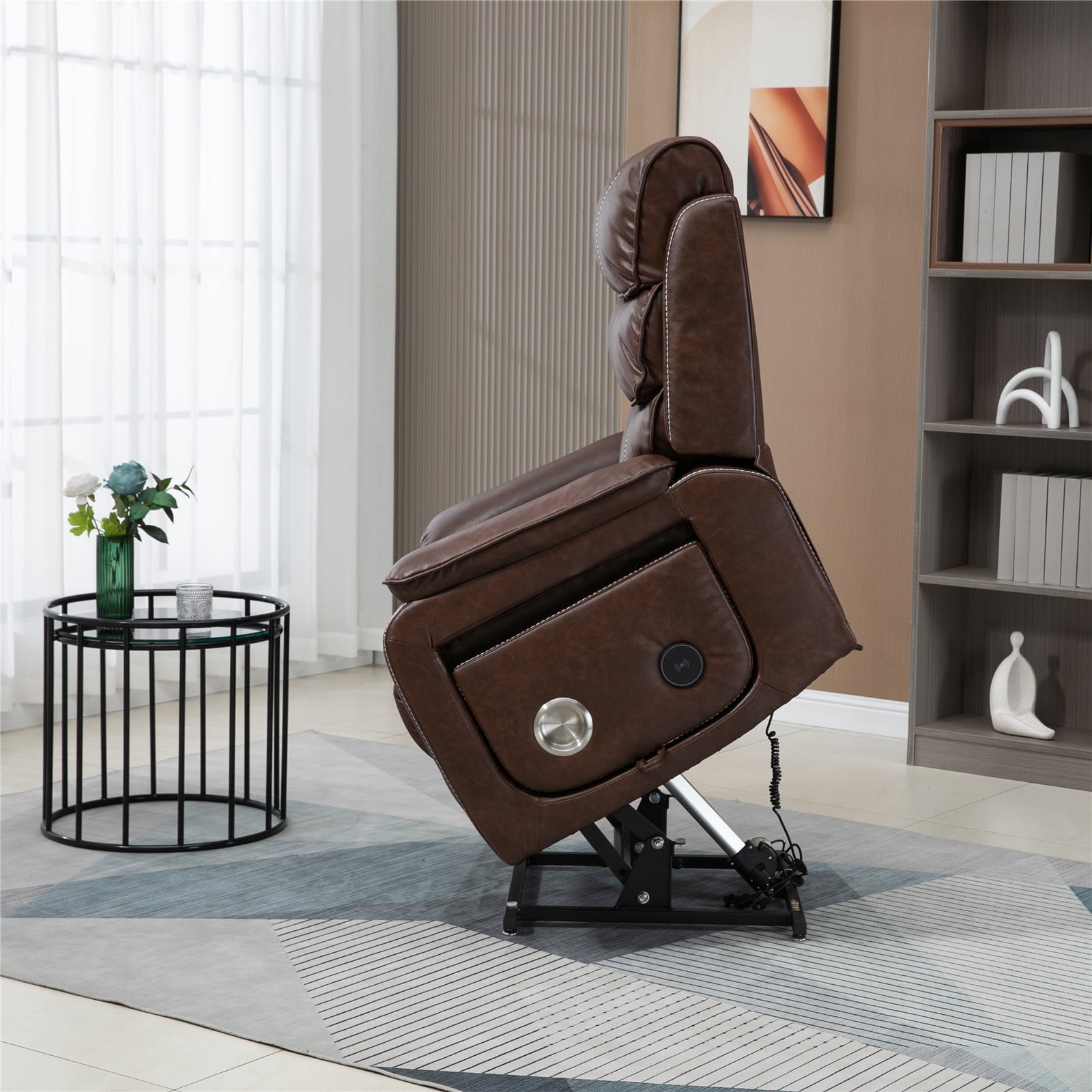 LITVZ Large Lift Chairs Recliner for Elderly, Infinite Position Dual Motor Power Lay Flat, Stand Up Recliner Lift Chair with Massage and Heat, Lumbar Pillow, Wireless Charging & Cup Holder