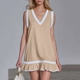 thumbnail image 6 of cocolona Womens Summer Color Block Mini Dress V Neck Sleeveless Ruffle Sundress Vacation Beach Tank Dress, 6 of 6