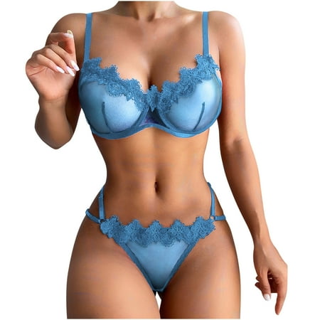 Spring SavingsEGNMCR Sexy Lingerie for Women Plus Size Exotic Floral Lace Lingerie Set Two Piece Sexy Bra and Panty Sets