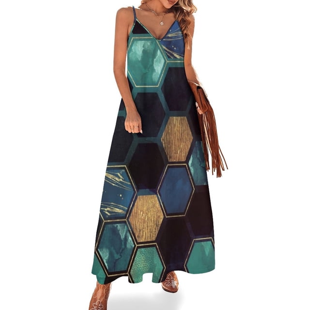 Vestido sin mangas azul y dorado Vestido mujer Vestido largo mujer