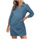 thumbnail image 1 of Vestido sudadera de manga larga con cuello de solapa y cuello en V para mujer - Vestido mini holgado de color liso, 1 of 7