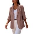 thumbnail image 5 of LEKODE Cotton Linen Single Button Notched Lapel Loose Fit 3/4 Cuffed Sleeve Womens Casual Suit Outerwear Rose Gold XL, 5 of 6
