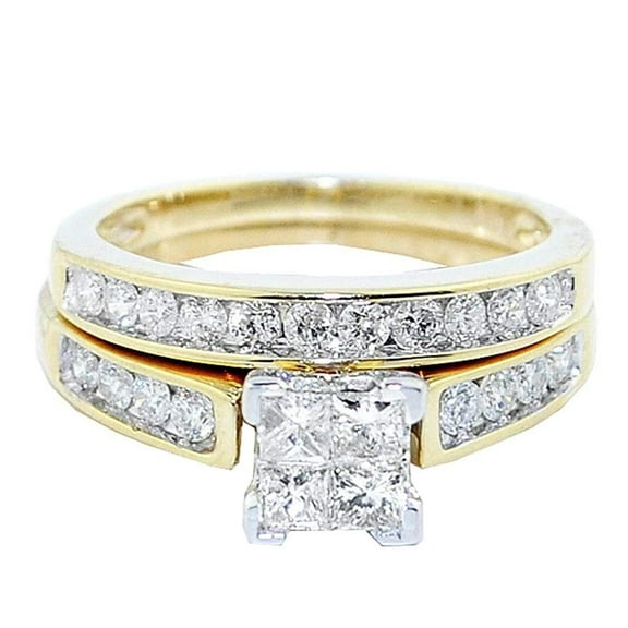 Midwest Jewellery 10K Yellow Gold Princess Cut Diamond Wedding Ring Set 1cttw 2pc Set