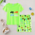 thumbnail image 2 of TOWED22 Baby Boy Outfits 2pcs Crewneck Short Sleeve T-Shirt Elastic Waist Drawstring Shorts Dinosaur Truck Print Summer Clothes(Light Green,2-3 Y), 2 of 8