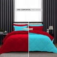 thumbnail image 2 of D.N.G. BEDDINGS 5 Piece Luxury Reversible Diamond Pattern Comforter Set Premium Super Soft, All Season 800 TC, 100% Egyptian Cotton Full/Queen Size Turquoise Blue/Red Solid Color, 2 of 7