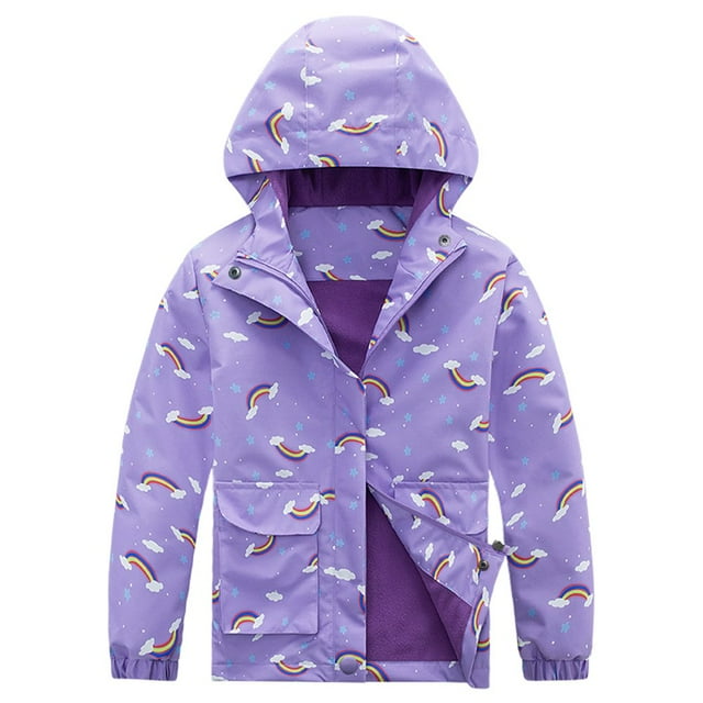 Hiheart Manteau de Pluie à Capuche pour Filles, Imperméable pour Enfants, Doublé en Molleton, Violet, 4T