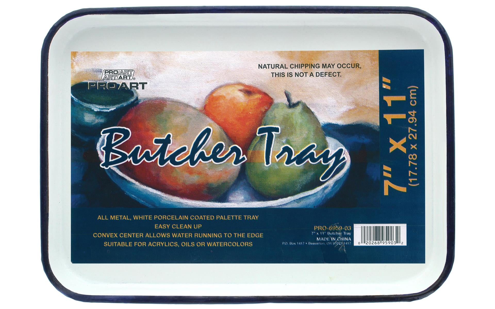 PRO ART Butcher Tray Palette, 7" x 11" porcelain coated metal tray
