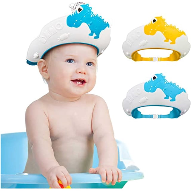Jinsinto 2 Pack Baby Shower Caps For Kids Shampoo Guard Toddler Bath Caps Blue Yellow