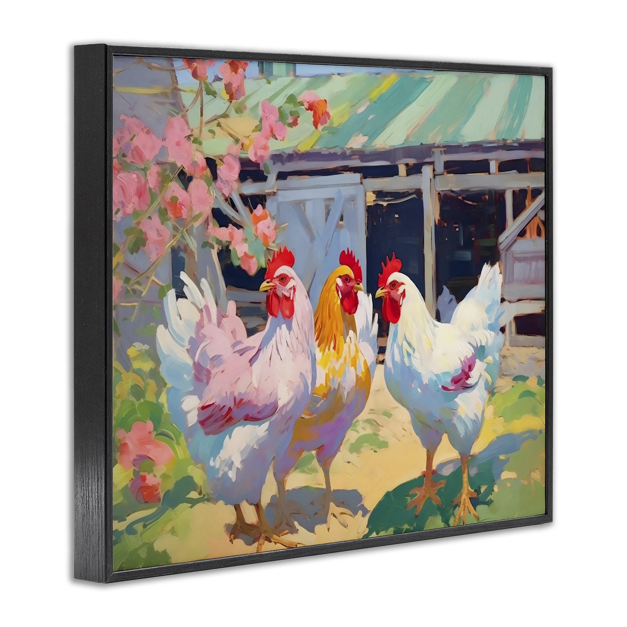 Stupell Industries Colorful Chickens in Sunlit Yard Black Framed Giclee Art, design by Creative Studio