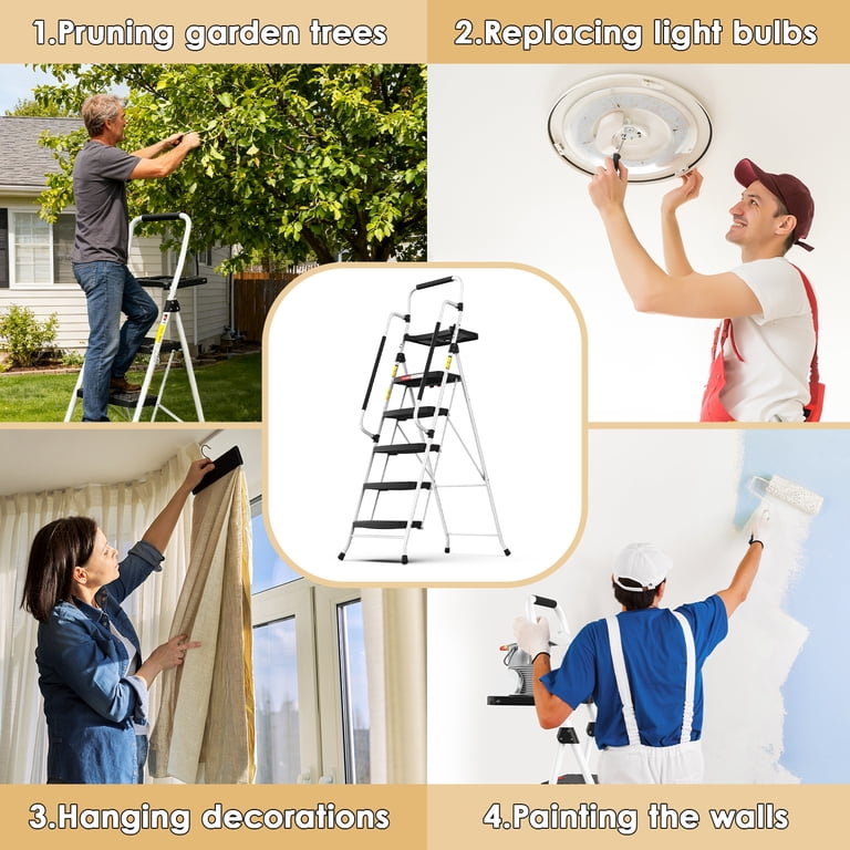 LevLad 5 Step Ladder with Tool Tray, 330 lb Capacity, White photo 7