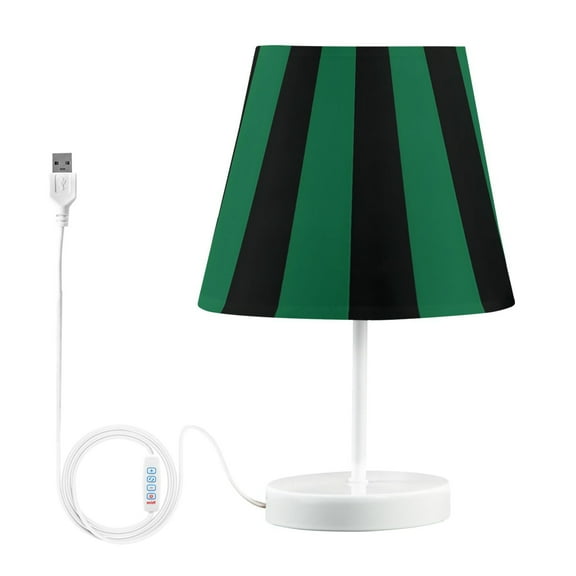 Ryvnso LED Bedside Table Lamp Green and Black Stripes Bedroom Desk Lamps Nightstand Lampshade M