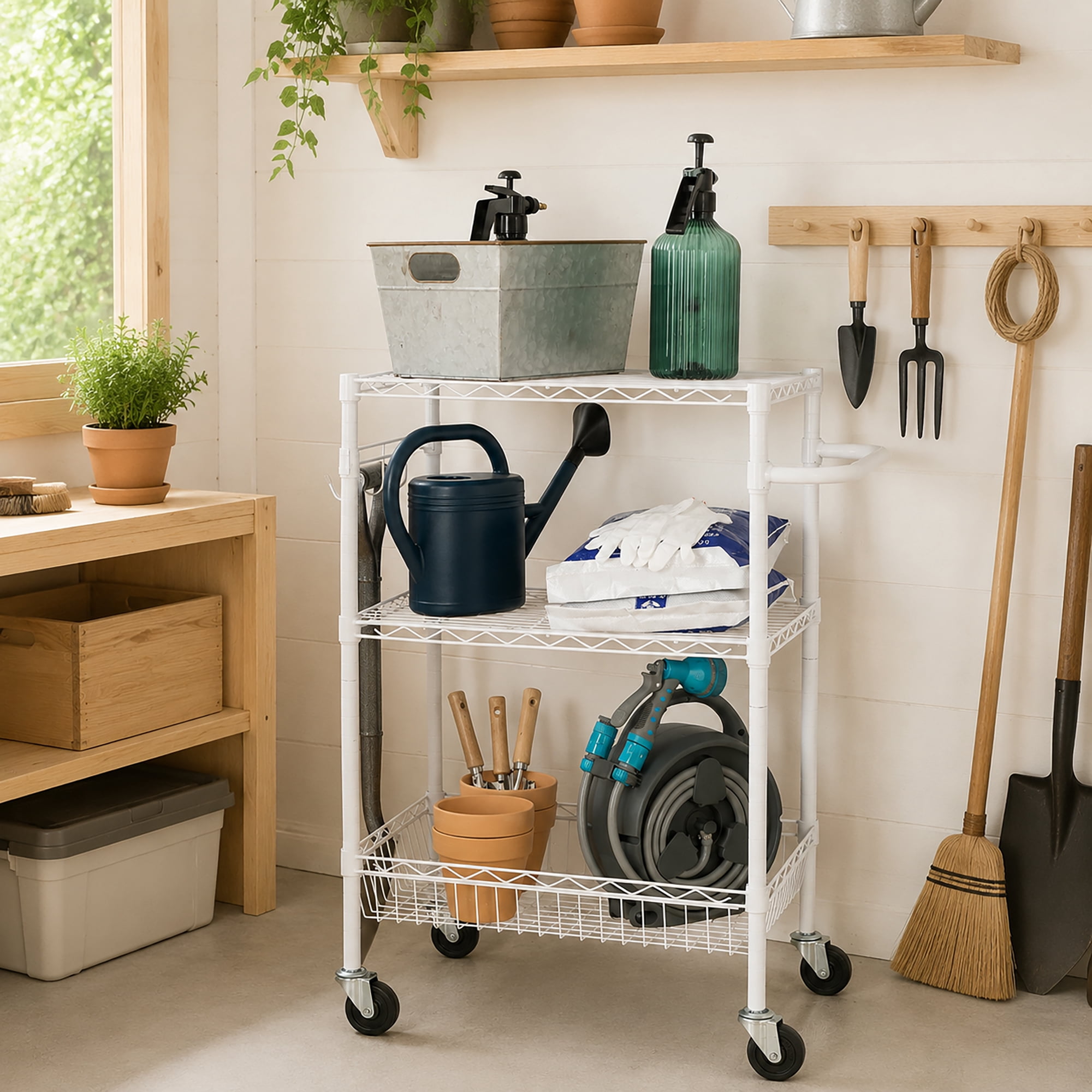 Hyper Tough 3-Tier Rolling Utility Cart, White, 495 lb Load Capacity