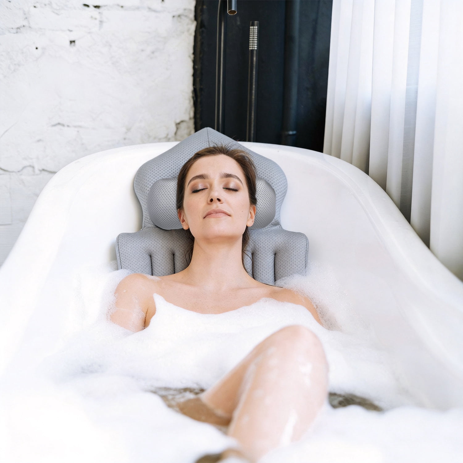 Full Body Bathtub Pillow with Lumbar Support, 4D Honeycomb Mesh Bath Cushion with 192 Suction Cups, Non-Slip Washable Spa Bath Pillow with Hanging Hook