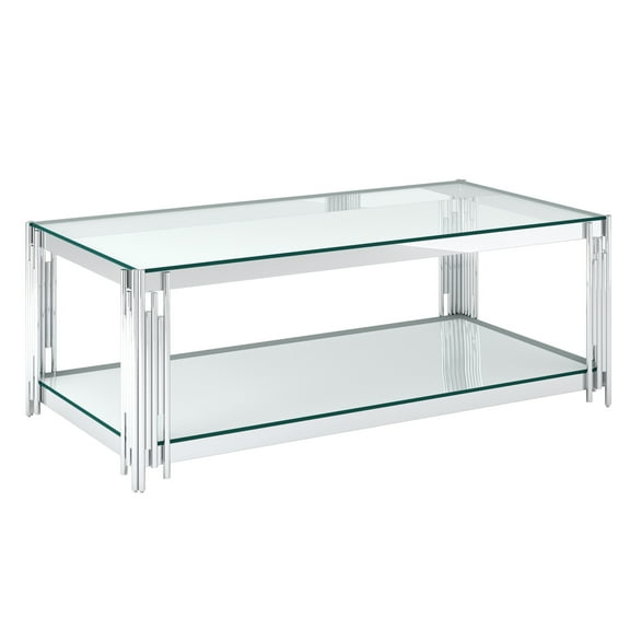 Estrel Metal/Glass Top Coffee Table with Lower Shelf in Silver