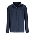 thumbnail image 5 of BXJX Womens Shirts Clearance Solid Color With Pocket Roll Up Long Sleeve Turndown Collar Loose Work Tops Navy Button Down Shirts for Women Size M, 5 of 5