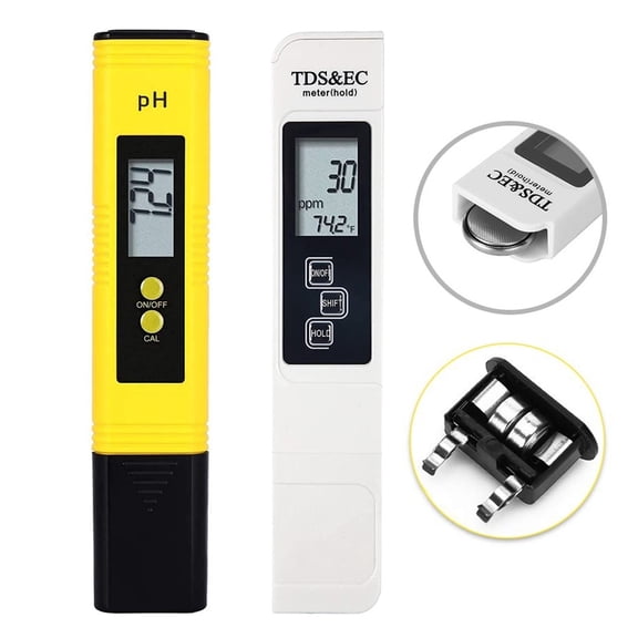 High Accuracy TDS Meter Digital Water Tester Digital 0-14 PH Meter Tester 0-9990ppm TDS&EC LCD Water Purity PPM Aquarium Filter ,Accurate - PH TDS WHITE BATTERY_ONE SIZE