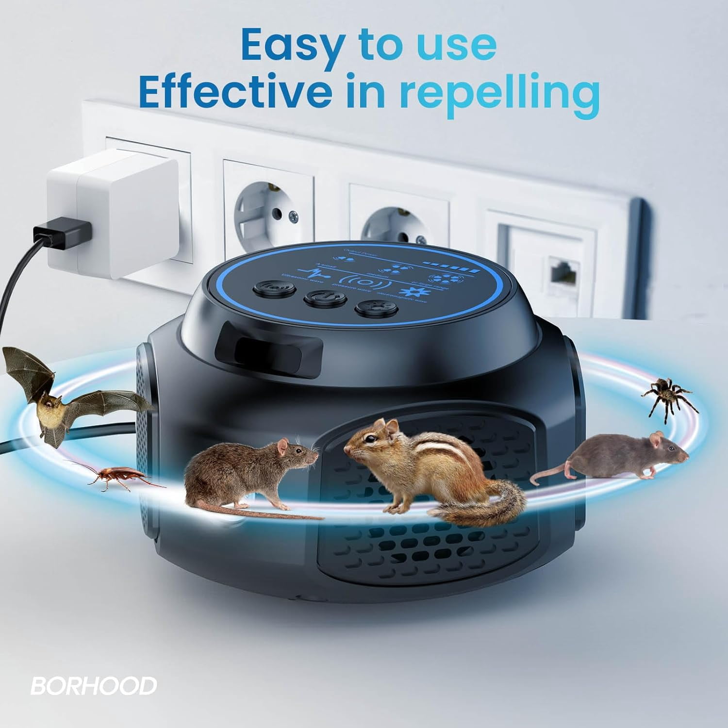 Rodent Repellent Ultrasonic Plug in, Mouse Repeller Indoor, Electronic Rodent Deterrent, Rat and Squirrel Control Device, Home Garage Kitchen Attic