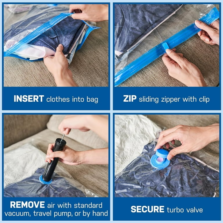 6 Pack：Small Size Vacuum Storage Bags 24x16,85% More Storage! Travel Space  Saver Bags for Clothes 
