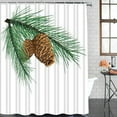 thumbnail image 2 of 4 Piece Christmas Pine Cones Shower Curtain Set Holly Baubles Evergreen Leaves Bathroom Sets with Non-Slip Rugs, Toilet Lid Cover and Bath Mat with Standard Size, 2 of 7