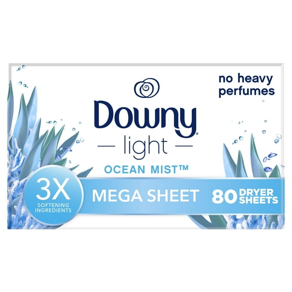 Downy Light Mega Dryer Sheets, Ocean Mist, 80 Count
