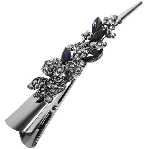 LULULION Rhinestone Hair Barrette Silver Duck Billed Hair Clips for Makeup 1Pack