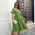 thumbnail image 3 of Women'S Casual V-Neck Ruffle Short Sleeve Dress A-Line Flowy Midi Dresses Green L, 3 of 7