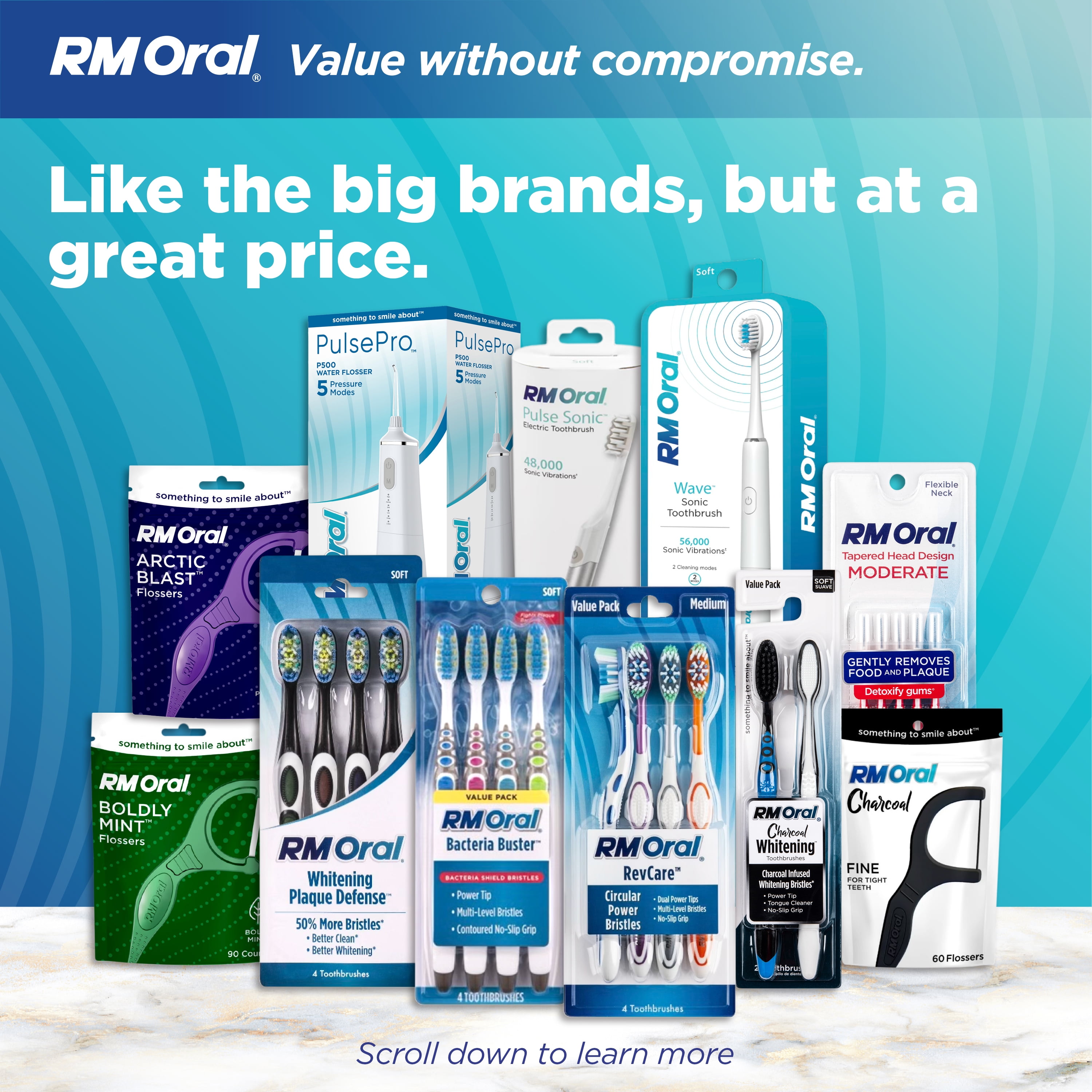 RM ORAL Wave Sonic Battery Toothbrush, Soft Bristles, 56,000 Sonic Vibrations, Travel Case, Aquamarine