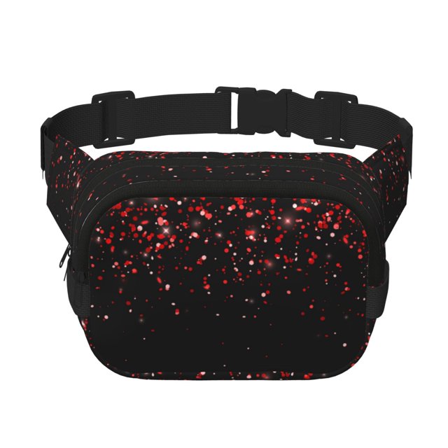 Fotbe Red Glitter1 Cangurera Cuadrada con Estampado de Doble Capa, Bolsa de Cintura Ajustable Mini para Hombres y Mujeres