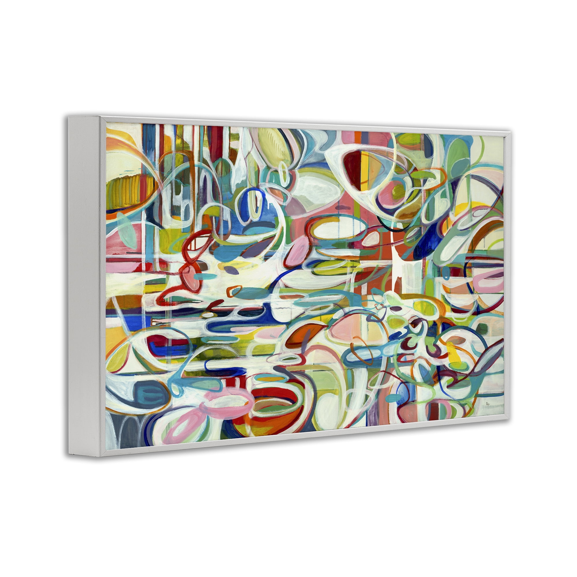 Stupell Industries Round Geometric Pattern Abstract Painting White Framed Art Print Wall Art, 30 x 20