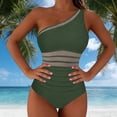 thumbnail image 6 of HOMBOM Womens One Piece Swimsuits Army Green Mesh Swimwear Ruched One Shoulder Slimming Tummy Control Bathing Suit for Ladies High Cut, 6 of 9