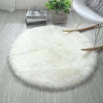 LAMIRO White Fur Round Rug,Fluffy Circle Rugs 1.3'X1.3' Cushion for Chair,Furry Carpet for Nail Desk,Non-Slip Shaggy Circular Rug Plush Rug