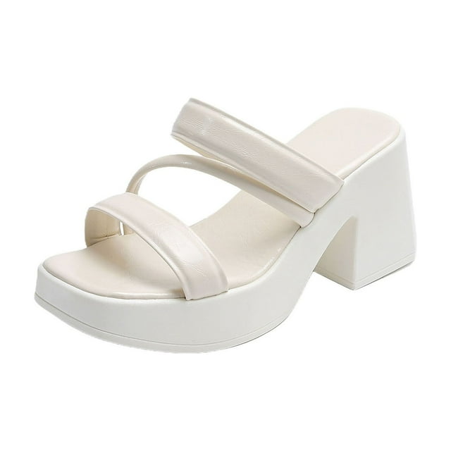 Square Toe Heels Black High Heels Womens Fashion Casual Spring And Summer Comfortable Solid Color Square Head Open Toe Waterproof Thick Heel High Heel Slippers White High Heels Open Toe Heels