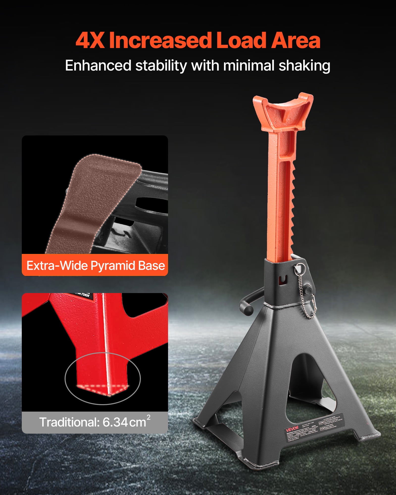 VEVOR Jack Stands, 6 Ton (13,000 lbs) Capacity, 14.6-22.8 in Adjustable Height, Heavy Duty Steel Jack Auto Stands with Double Locking, for Lifting RV, Small Truck, Car, SUV, 1 Pair, Black and Orange