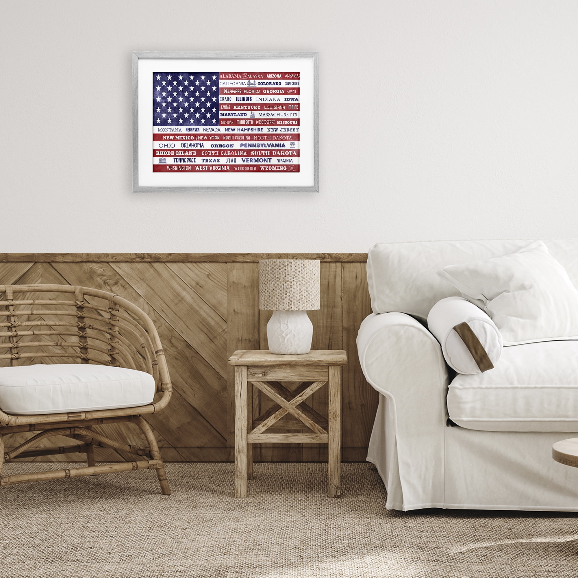 Stupell Industries States Of America Flag Gray Framed Print Under Glass, design by Daniela Santiago