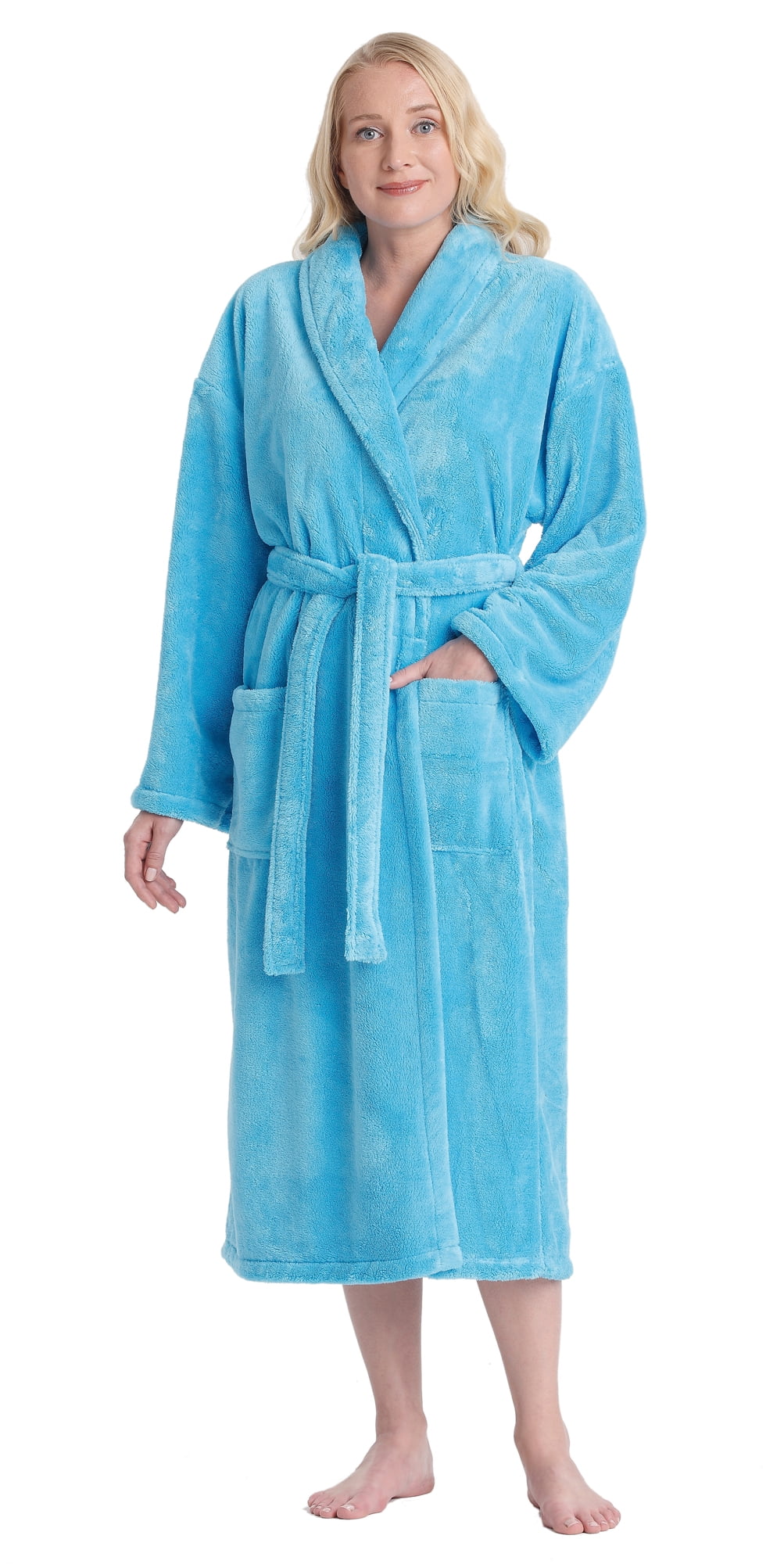 Arus Women's Shawl Collar Satin Look Fleece Plush Robe Turkish