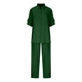 thumbnail image 4 of YI YI 2 Piece Cotton Linen Outfits for Women Summer Dressy Business Work Suits Streetwear Button Down Tops and Pants Suit 5XL Army Green, 4 of 5
