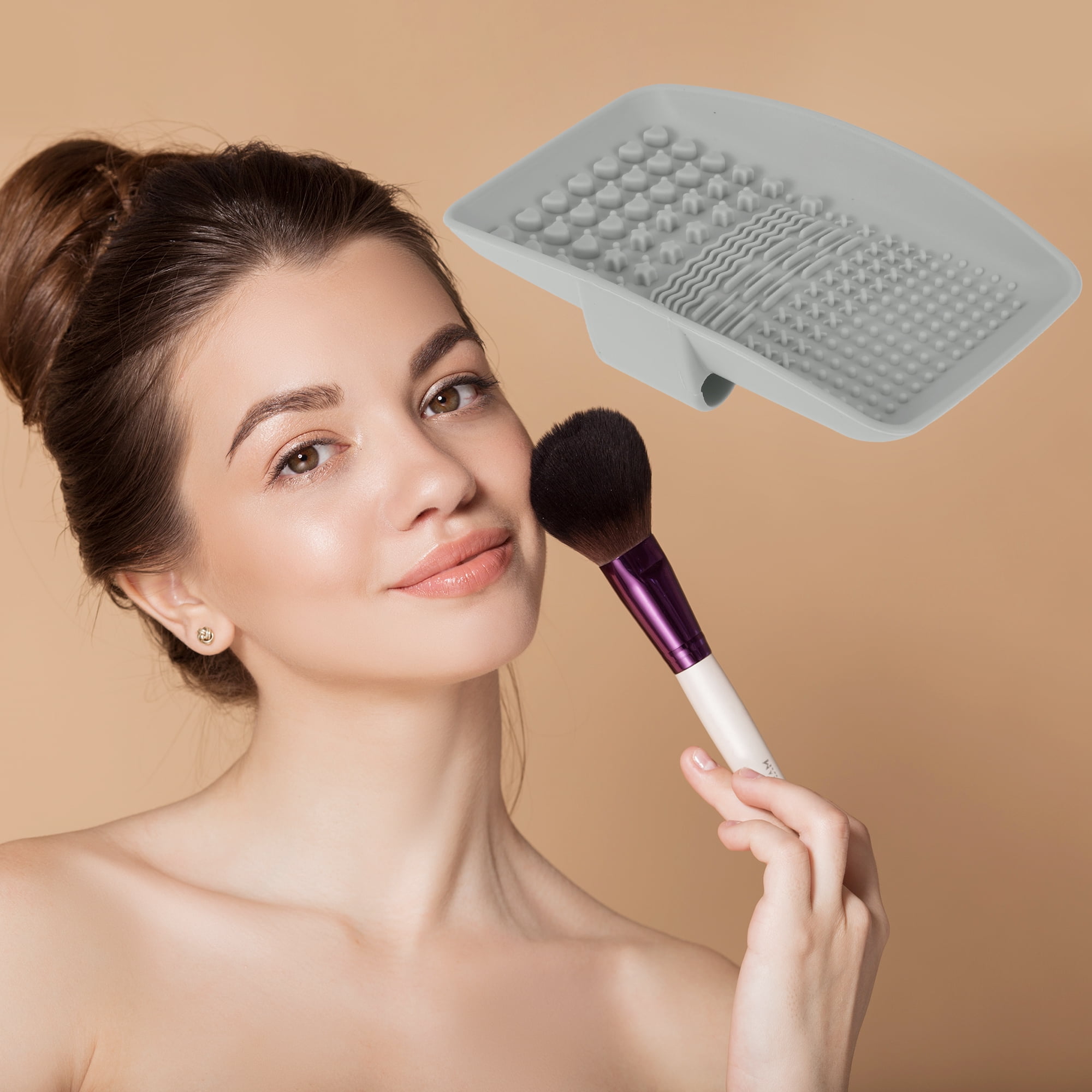 Unique Bargains Square Makeup Sponge Brush Cleaner Gray