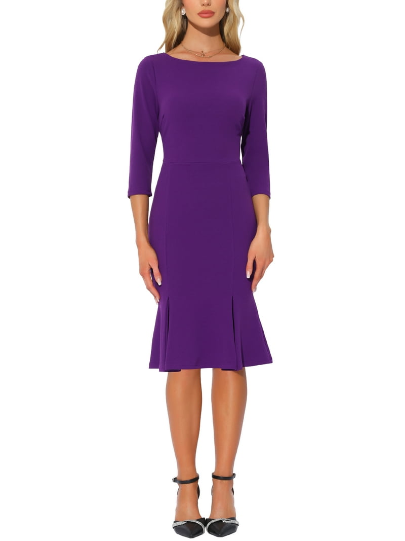 INSPIRE CHIC Women's Dress Boat Neck Half Sleeve Pleated Work Elegant Midi Dress XS Dark Purple - Walmart.com INSPIRE CHIC Women's Dress Boat Neck Half Sleeve Pleated Work Elegant Midi Dress XS Dark Purple - Walmart.com