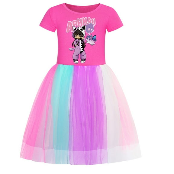 Girls Princess Dress Aphmaus Toddler Short Sleeves Cartoon Casual Summer Clothes Cute Anime Playwear Dresses 3-9 Years