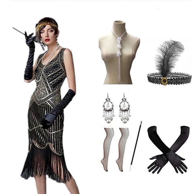 Vestido vintage de los años 20 hecho a mano con lentejuelas y borlas para la reunión anual