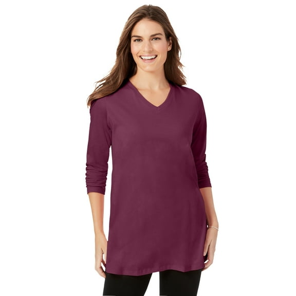 Woman Within Plus Size Perfect Long-Sleeve V-Neck Tunic