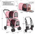 thumbnail image 2 of MoNiBloom 4 in 1 Double Pet Stroller, Foldable Cat Stroller for 2 Cats/Dogs with Detachable Carrier Bags & Rear Brakes, Pink/Gray, 2 of 12