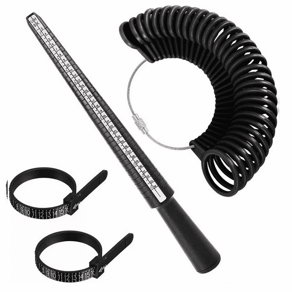 Juego De Medidor De Anillos Y Anillero De Plástico, 3 Piezas NEGRO
