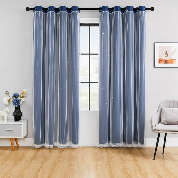 Cortinas XiDi de Doble Capa Opacas en Azul Marino con Unicornio