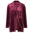 thumbnail image 4 of IROINNID Women's Mid-Length Open Front Jacket Turndown Lapel Solid Color Long Sleeve Leisure Button Winter Turndown Outerwear, Wine, 4 of 7