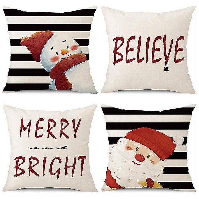 Fundas de almohada navideñas de 18 x 18, juego de 4 decoraciones navideñas Merry Christmas Believe Santa Clau