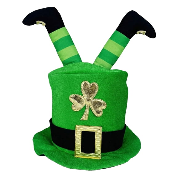 St Patrick's Day Leprechaun Hat Green Shamrock Top Hat with Legs Irish Festival Party Costume Accessory Knitted Fabric Clover Hat