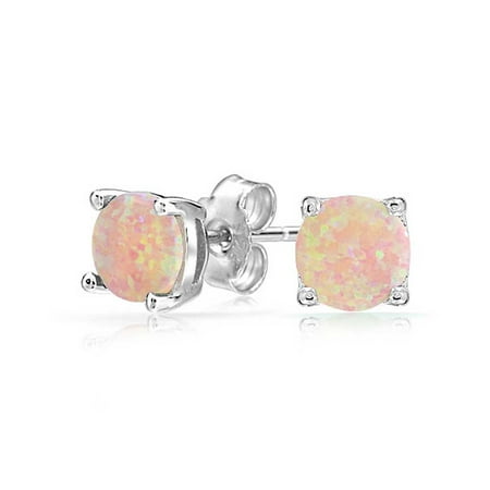 Bling Jewelry 4 G Round Simulated Pink Opal Stud Earrings 925 4 G Round Simulated Pink Opal Stud Earrings 925 Sterling Silver 6mm