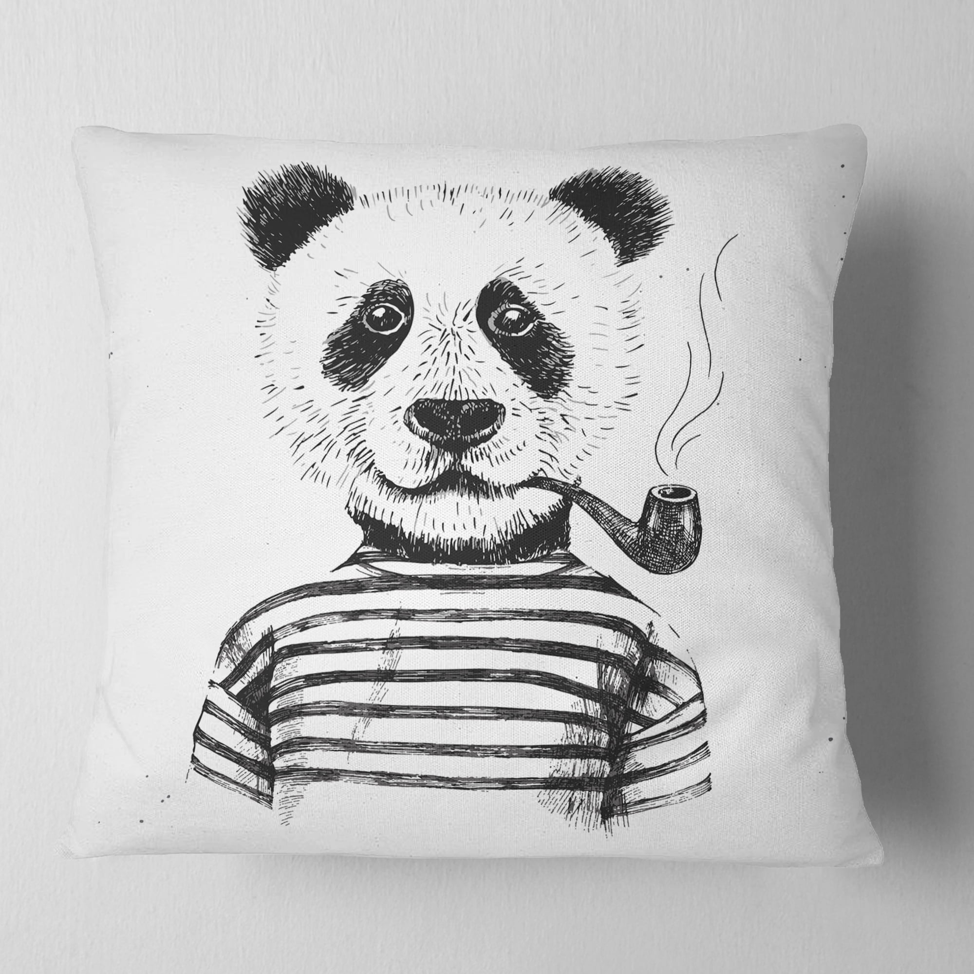 Designart Hipster Pandas Black and White - Animal Throw Pillow - 18x18