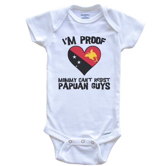 I'm Proof Mommy Can't Resist Papuan Guys Papua New Guinea Flag Heart Baby Bodysuit, 0-3 Months White